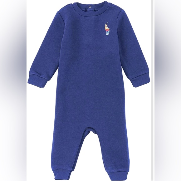 Polo Ralph Lauren Baby Boy French Terry Overall Romper Multicolor Logo Snap back - Picture 1 of 9
